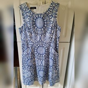 Nine West Blue And White Kaleidoscope Patterned Dress